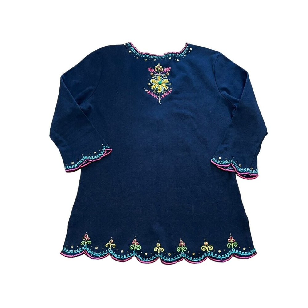 Berek Womens Size Large Flowered Shirt Long Sleeve Beaded - Picture 2 of 14